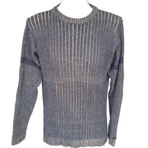 Manfred SZ M 100% Cotton Charcoal & Tan Men's Ribbed Pullover Crew Neck Sweater